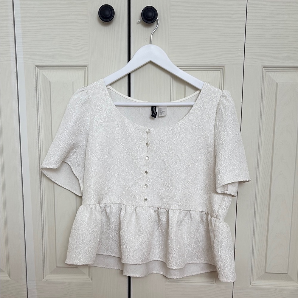 H&M Cream Peplum Blouse Short Sleeve